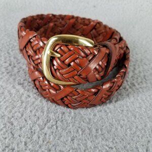 Talbots Braided Leather Belt Women's Medium Brown Solid Brass Buckle Classic